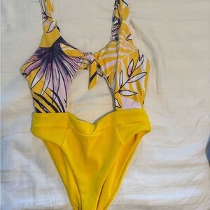 Yellow Floral Cutout Swimsuit